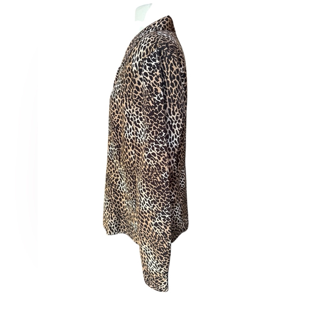 1980s Leopard Print Collared Poly Button Down‎ Bl… - image 3
